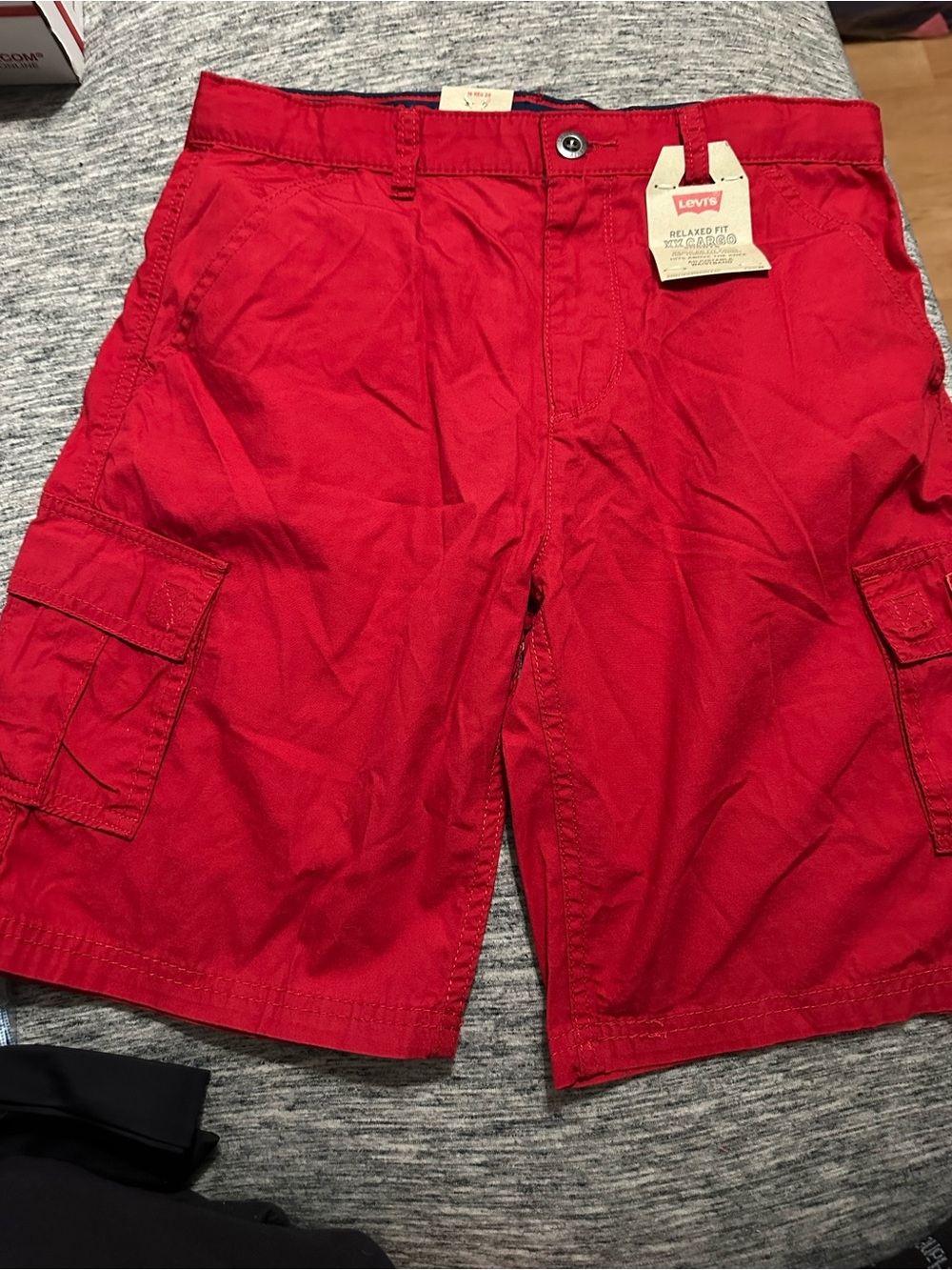 Levi's Men's Bright Red Cargo Shorts with Side Pockets